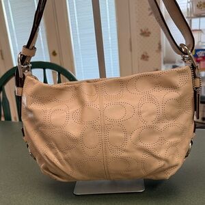 Coach Beige Perforated Leather Two-Way Bag